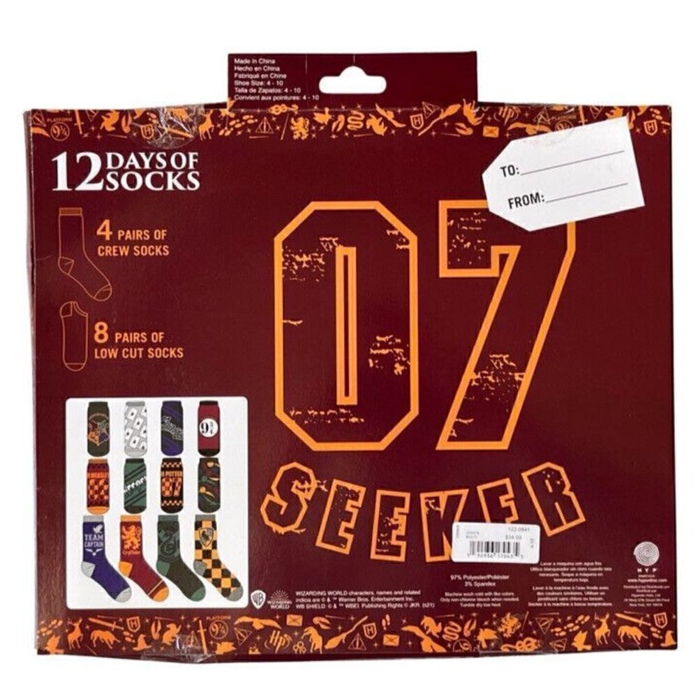 Harry Potter 12 Days Of Socks Crew & Low Cut Socks Shoe Size 4-10 - Picture 7 of 11
